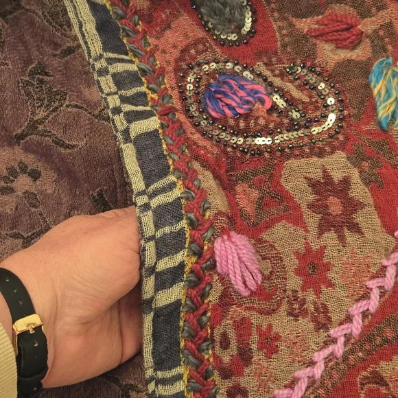 Soft Surroundings Juliette Sweater Boho Fringe Wool Flowy Colorful Embroidered - Picture 11 of 12